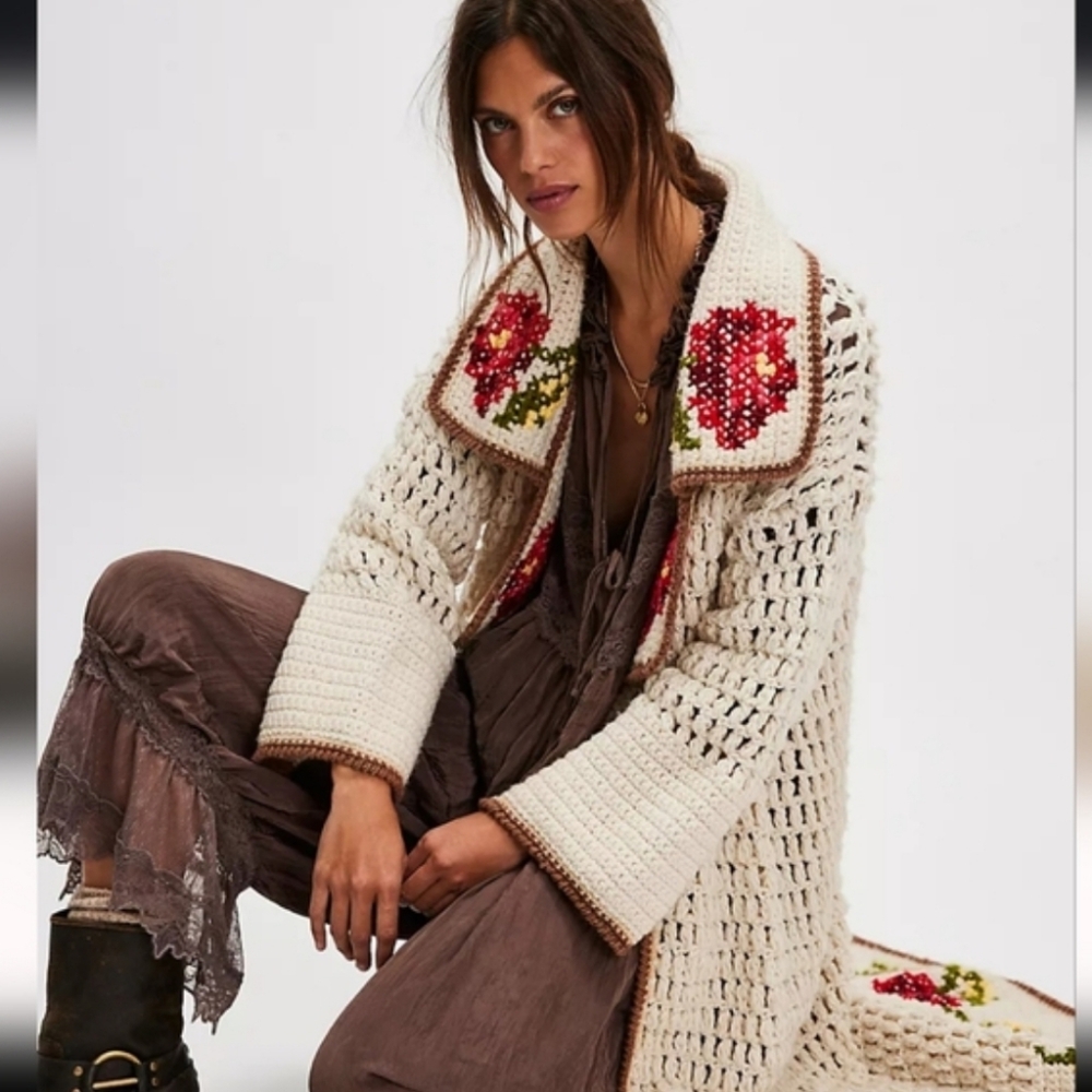 Free People  One Brinley Crochet Maxi Cardi